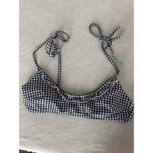 Aerie Navy & White Size M Gingham Bikini Top Tie Ruffle‎ Removable Pads 0310